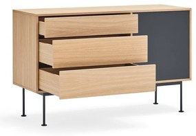 Yoko antracitszürke komód tölgyfa dekorral, szélesség 128 cm - Teulat