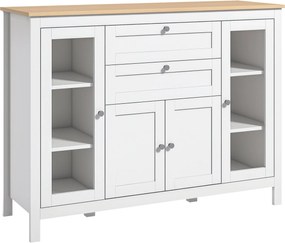HOMCOM Konyhai Oldalszekrény 2 Fiókkal, 2 Üvegajtóval és Állítható Polcokkal, Tárolószekrény Étkezőbe vagy Nappaliba 120x40x90 cm Fehér | Aosom