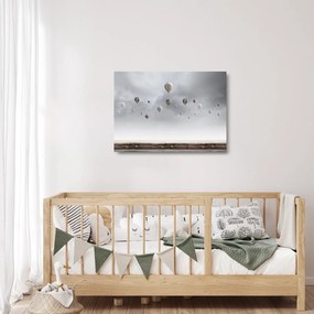 Kép - léggömbök egy téglafal felett (üvegen) (70x50 cm)