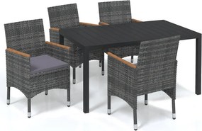 vidaXL 5 részes szürke polyrattan kerti étkezőgarnitúra párnákkal
