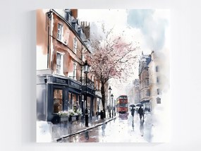 Vászonkép Canvas Akvarell Város London Tavasz Utca Busz 40x40