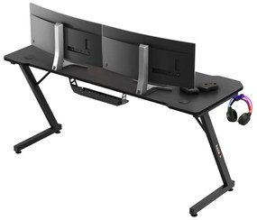 Gamer asztal, 160 x 60 x 74 cm, egérpaddal együtt 80 x 58 cm, fejhallgató tartó, fekete