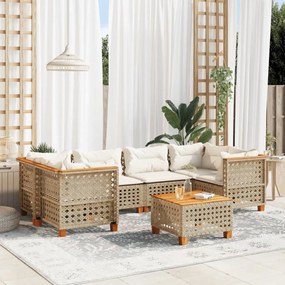 7 részes bézs polyrattan kerti ülőgarnitúra párnákkal