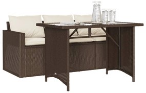 2 részes barna polyrattan kerti étkezőgarnitúra párnákkal