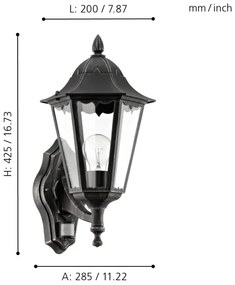 Eglo 93458 - Kültéri Fali láma érzékelővel NAVEDO 1xE27/60W/230V