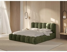 Zöld kárpitozott ágyneműtartós franciaágy ágyráccsal 180x200 cm Lupine – Micadoni Home