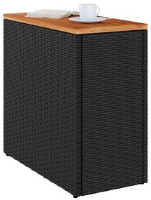 fekete polyrattan kerti kisasztal fa asztallappal 58x27,5x55 cm