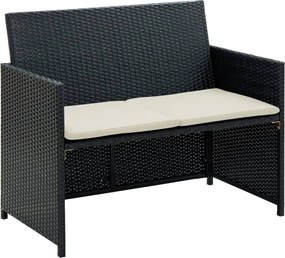 vidaXL fekete kétszemélyes polyrattan kerti kanapé párnákkal