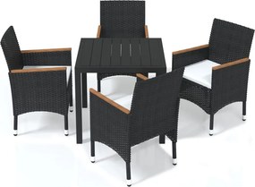 vidaXL 5 részes fekete polyrattan kerti étkezőgarnitúra párnákkal