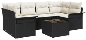 7 Darabos Kert Sofa Szett Párnákkal Fekete Poli Rattan