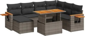 vidaXL 8 részes szürke polyrattan kerti ülőgarnitúra párnákkal