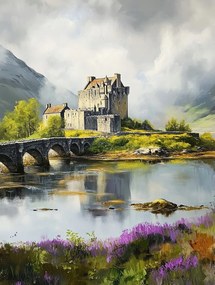 Vászonkép Canvas Tájkép Skócia Highlands Hegyek Kastély Híd 60x80