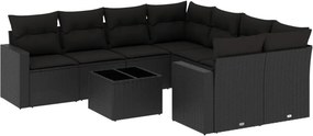 vidaXL 9 részes fekete polyrattan kerti ülőgarnitúra párnákkal