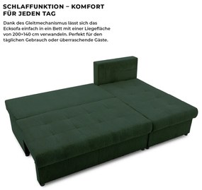 Venezia sarokkanapé, kordbársony, univerzális oldal, bonell töltet, zöld