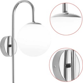 Fali Lámpa Króm Fényes 40 cm Egyszeres Fali Kar Króm Tejüveg Búra E27