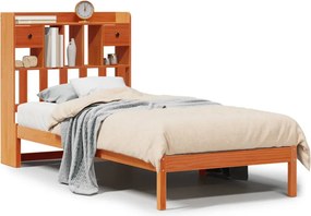 vidaXL barna tömör fenyőfa könyvespolcos ágy matrac nélkül 75 x 190 cm