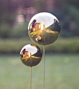 Rozsdamentes acél fém dekorációs gömb kertbe arany M 15 cm