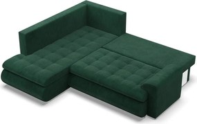 Tokio sarokkanapé, L alakú háttámlával, 2 ágyneműtartóval, kordbársony, baloldali, zöld