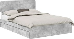 vidaXL Tárolós Ágy fejtámlával Beton Szürke 150 x 200 cm Faanyag