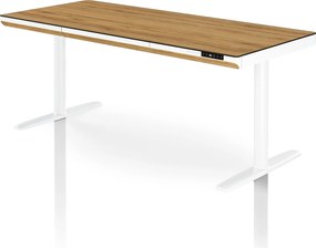 Elektromos ülő-álló íróasztal fiókkal és Qi vezeték nélküli töltővel fehér/aranytölgy, 1600 mm: ELLIS