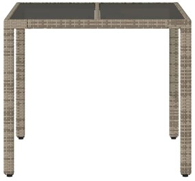 szürke polyrattan üveglapos kerti asztal 90 x 90 x 75 cm