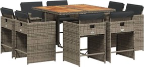 vidaXL 9 részes szürke polyrattan kerti étkezőgarnitúra párnával