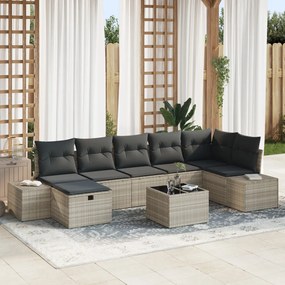 8 Részes Kert Sofa Szett Párnákkal Világosszürke Poli Rattanból