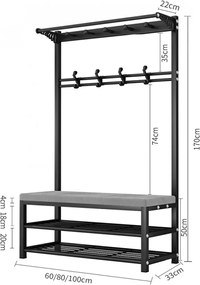 Cipőtartó kényelmes üléssel és akasztóval CR003-100 170 x 33 x 100 cm