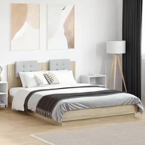 sonoma tölgy színű ágykeret fejtámlával és LED-ekkel 150x200 cm