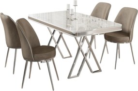 Vals étkezőgarnitúra, fehér-króm, 130 cm – TR240CHR2341