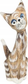 Dekoratív Macska Fa Faragott Kézzel Készített Festett Cica Figura *20 cm