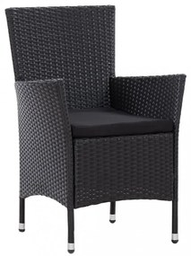 7-részes fekete polyrattan kültéri étkezőgarnitúra párnákkal
