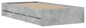 betonszürke szerelt fa ágykeret fiókokkal 100 x 200 cm