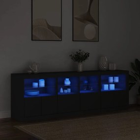 fekete tálalószekrény LED-világítással 202x37x67 cm