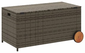 szürke polyrattan kerti tárolóláda kerekekkel 190 L