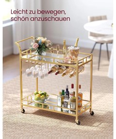 Zsúrkocsi, felszolgáló kocsi tükrös polccal 80 x 77,5 x 38 cm, arany