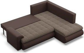 Tokio sarokkanapé, L alakú háttámlával, 2 ágyneműtartóval, fonott + műbőr, jobboldali, barna