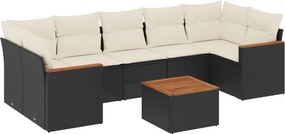 vidaXL 8 részes fekete polyrattan kerti ülőgarnitúra párnákkal