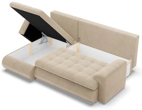 Tokio sarokkanapé, 2 ágyneműtartóval, kordbársony, baloldali, bézs