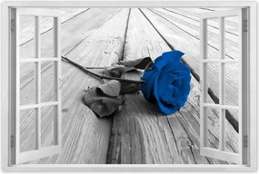 Poszterek 120x80 Kék rózsa a deszkákon