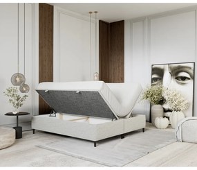 Világosszürke kárpitozott ágyneműtartós franciaágy 140x200 cm Tate – Maison de Rêve