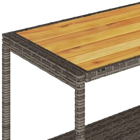 3 szintes szürke polyrattan és tömör akácfa zsúrkocsi