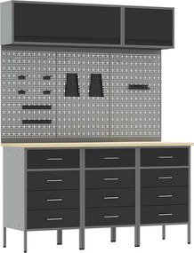 vidaXL Munkaszekrény Készlet 8 pcs Fekete Porszórt Acél és Mérnöki Fa