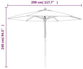 antracitszürke kerti napernyő fa rúddal 299 x 240 cm