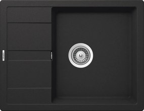 Schock Ronda D-100L konyhai mosogatótálca Cristalite Onyx 650 x 500 mm, gránit, megfordítható, hagyományos beépítés, metalizált fekete