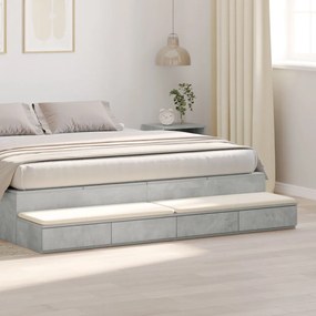 Ágy Fiókok Beton Szürke 200x36,5x16,5 cm Mérnöki Fa