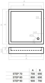 Favorit STEP zuhanytálca szögletes - szaniter akril - 90 x 90 cm