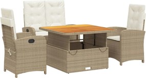 vidaXL 4 részes bézs polyrattan kerti étkezőgarnitúra párnákkal