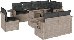 vidaXL 9 részes világosszürke polyrattan kerti ülőgarnitúra párnával