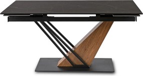 Kihúzható kerámia étkezőasztal 160–220 cm méretben, fekete márvány/dió színben REX